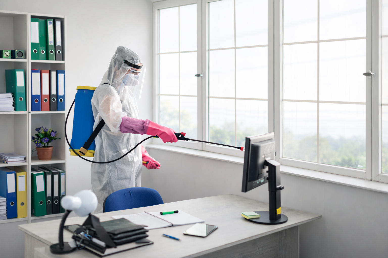 Pest control technician treating a home in Central Florida